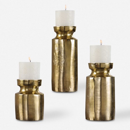 Uttermost Home Accents Leslie Brushed Brass Candleholders, S/2 18645 -  Austin and Taylor - London
